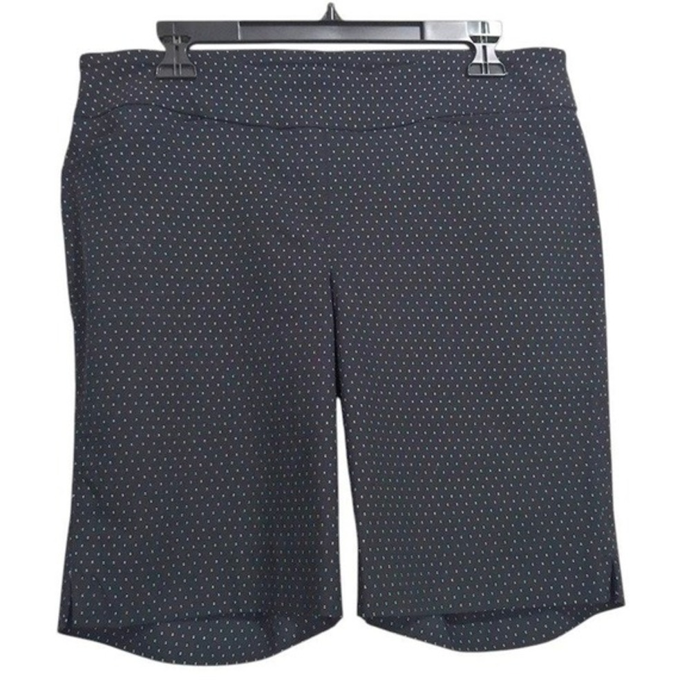Hilary Radley‎ Bermuda Shorts Large Navy Blue Rayon Blend Micro-Dot Stretch